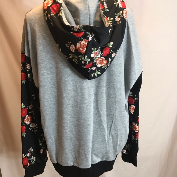 Cute Grey and Floral Hoodie - Picture 4 of 4